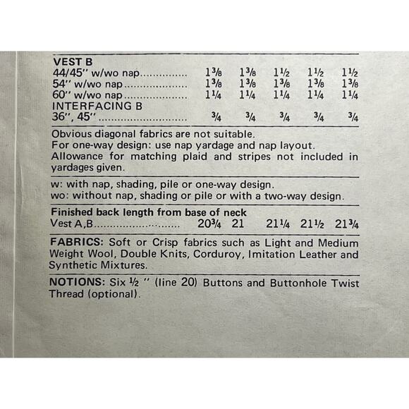 Butterick sewing pattern 6827 mens vest size 36 - Picture 6 of 6